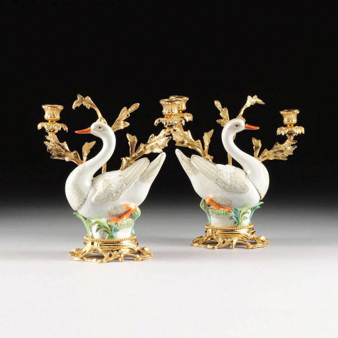 A PAIR OF ROCOCO STYLE GILT BRONZE MOUNTED POLYCHROME (1 of 10)