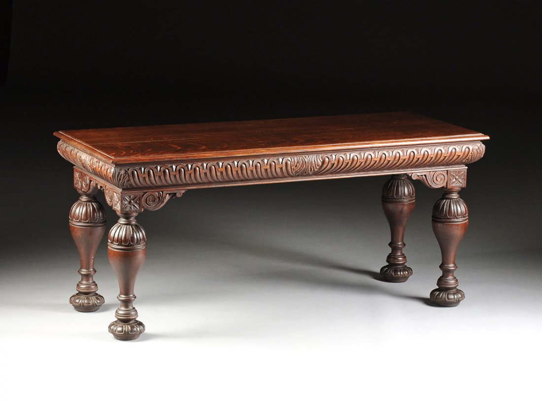 A VICTORIAN BAROQUE STYLE CARVED OAK CENTER TABLE, (1 of 9)