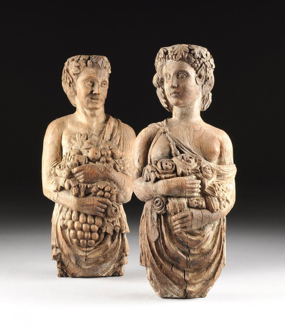 A PAIR OF RENAISSANCE STYLE CARVED OAK CARYATID WALL (1 of 10)