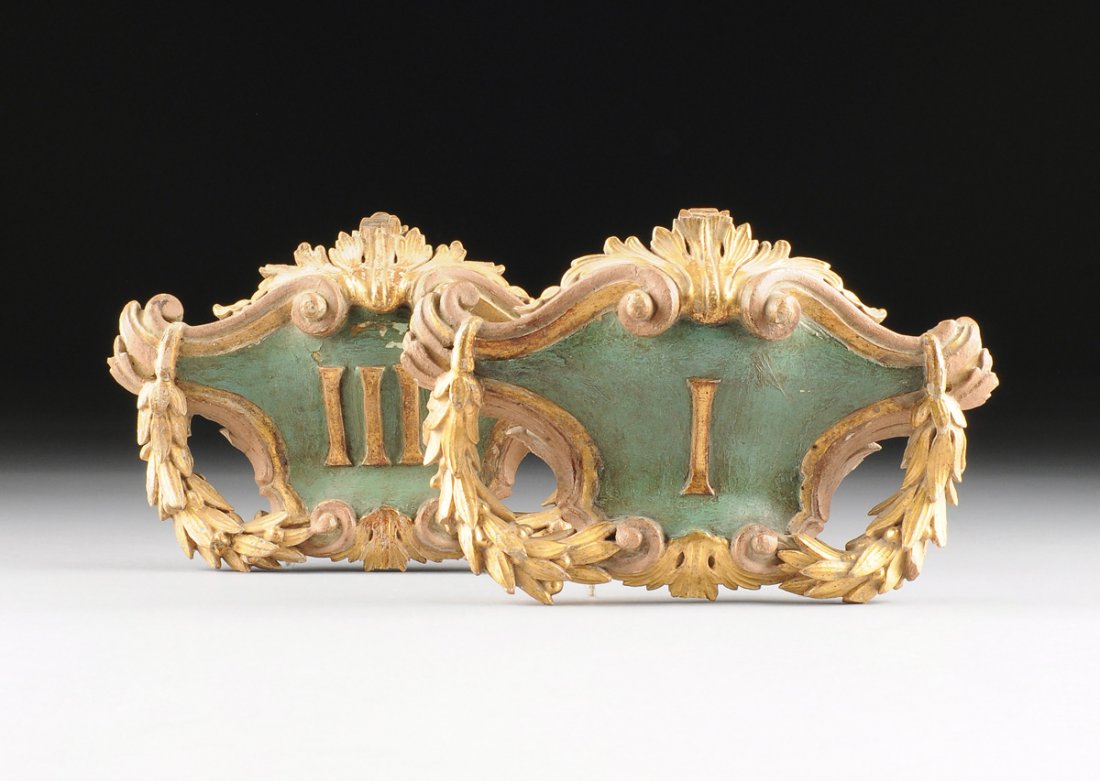 A PAIR OF CONTINENTAL PARCEL GILT AND PAINTED CARVED (1 of 10)