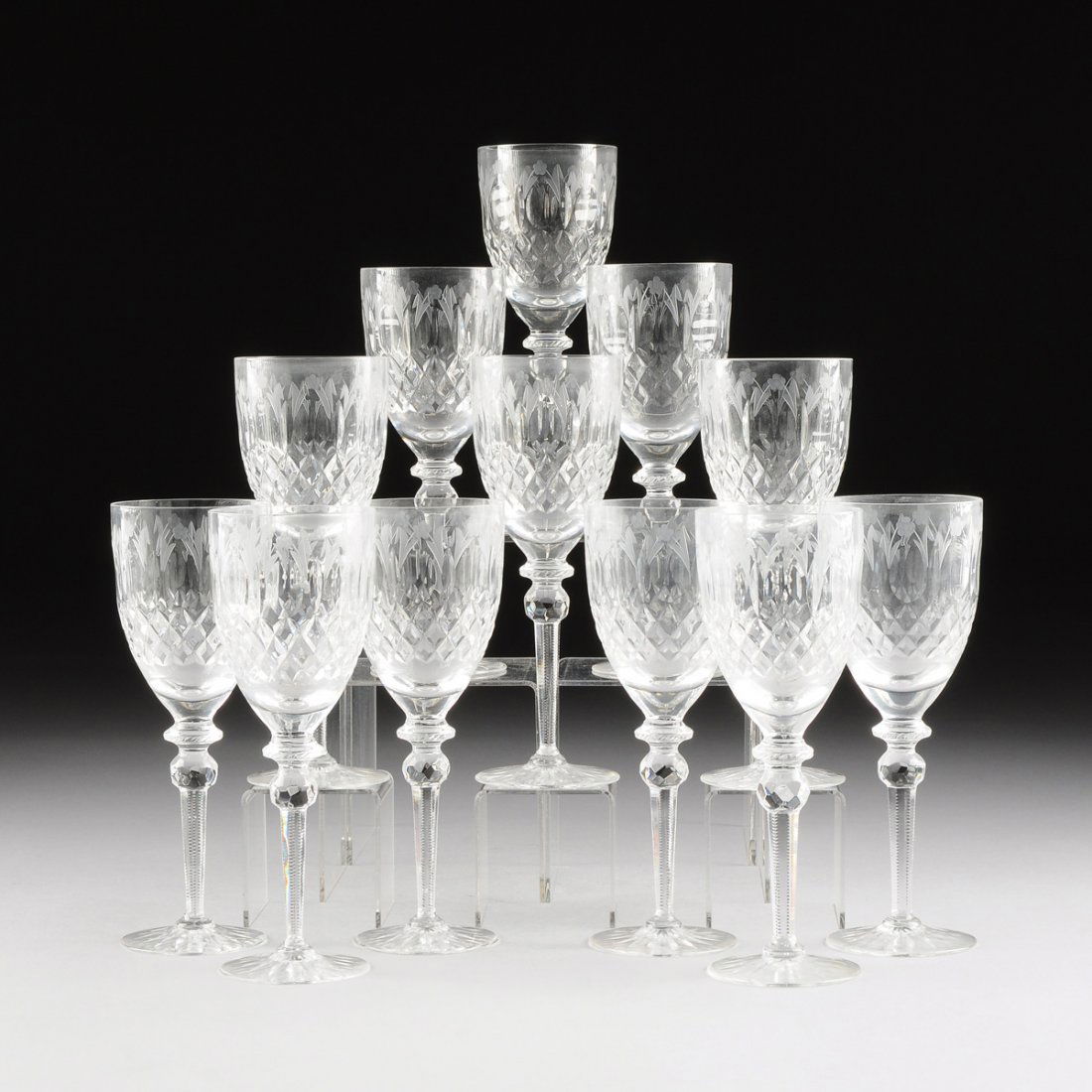 A SET OF TWELVE ROGASKA CLEAR CUT AND FROSTED LEAD (1 of 6)