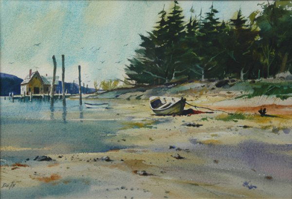 EDWARD HOWARD BETTS (American b. 1920) A watercolo: EDWARD HOWARD BETTS (American b. 1920) A watercolor, "Shore Line," on paper, signed. 15" x 21". Framed.