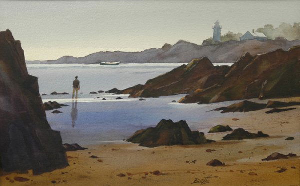 EDWARD HOWARD BETTS (American b. 1920) A watercol: EDWARD HOWARD BETTS (American b. 1920) A watercolor, "Lighthouse Scene," on paper, signed. 14" x 22". Framed.