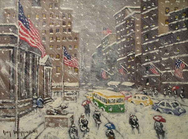 GUY CARLETON WIGGINS, N.A. (American 1883-1962) A: GUY CARLETON WIGGINS, N.A. (American 1883-1962) A painting, "Winter Weather on Fifth Avenue," oil on canvas, signed. 12" x 16" Framed.
