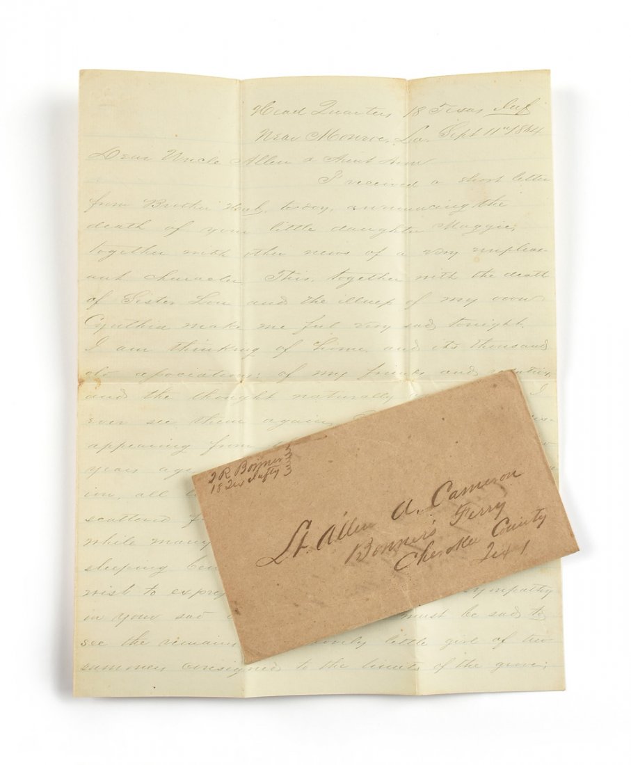 A CIVIL WAR SOLDIER'S LETTER FROM THOMAS BONNER, (1 of 3)