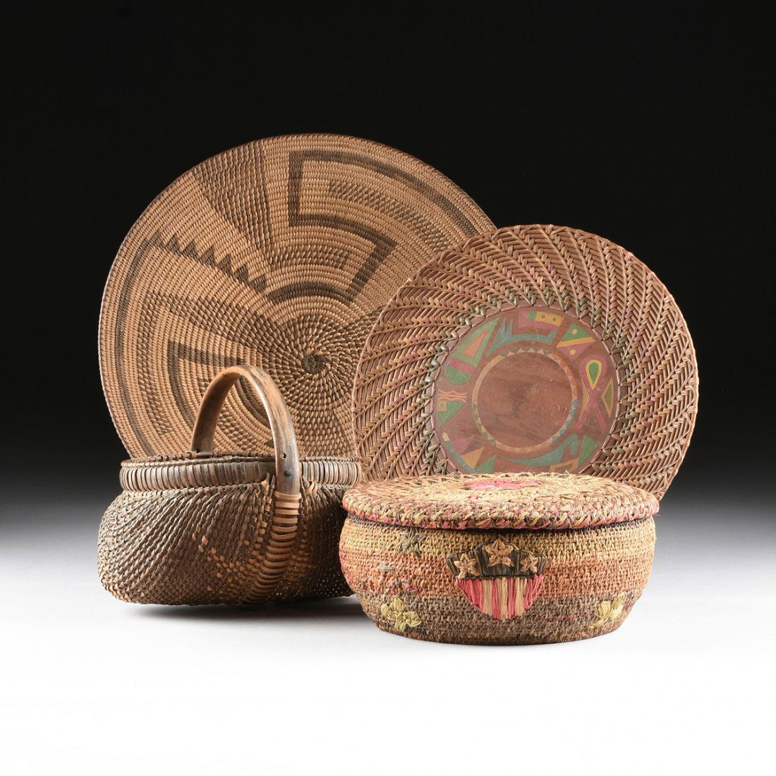 A GROUP OF FOUR VARIOUS NATIVE AMERICAN WOVEN BASKETRY (1 of 10)