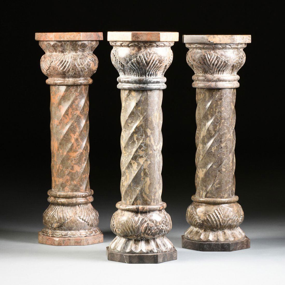 A GROUP OF THREE ROMANESQUE STYLE VARIEGATED MARBLE (1 of 10)