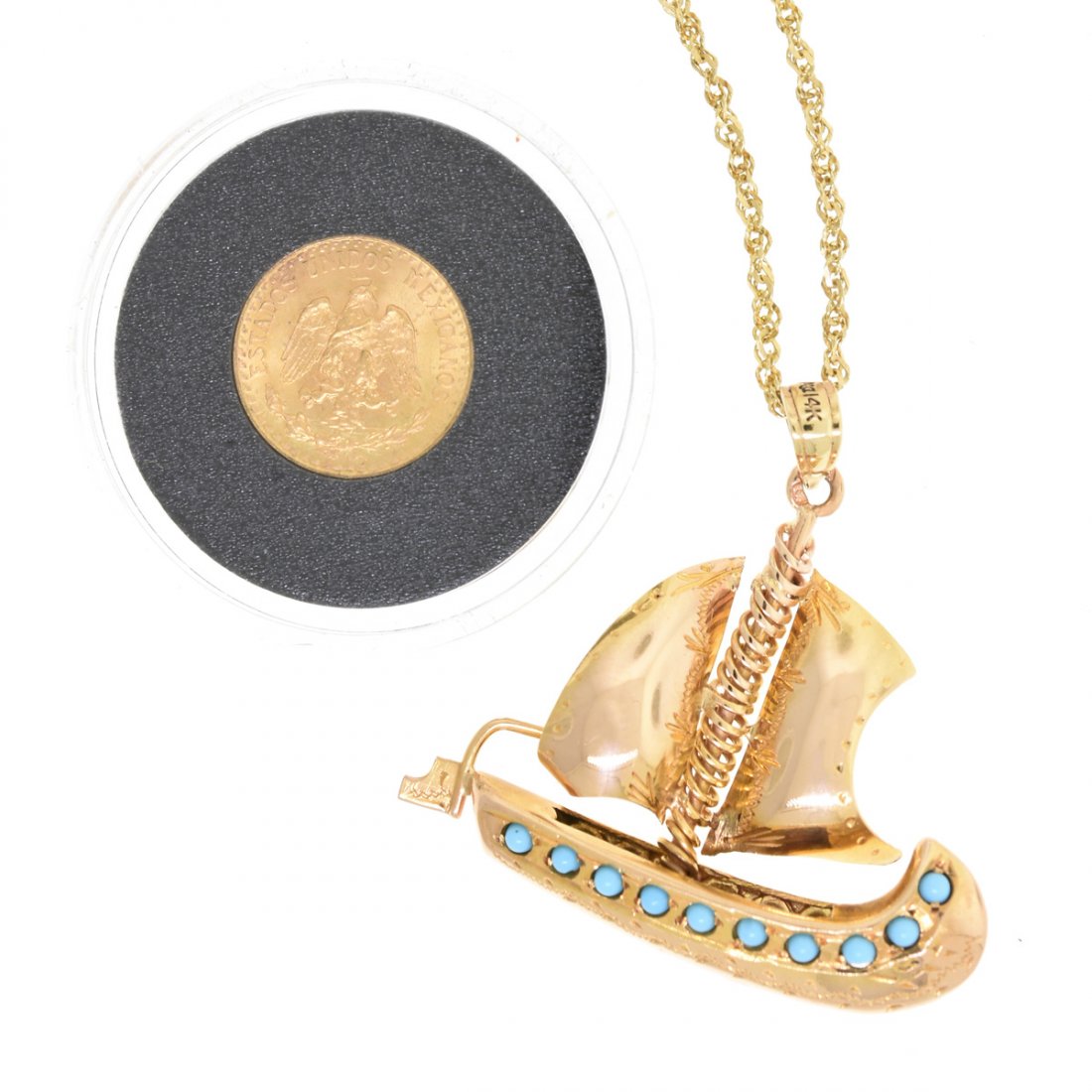 A 14K YELLOW GOLD SAILBOAT LADY'S PENDANT AND A DOS (1 of 6)