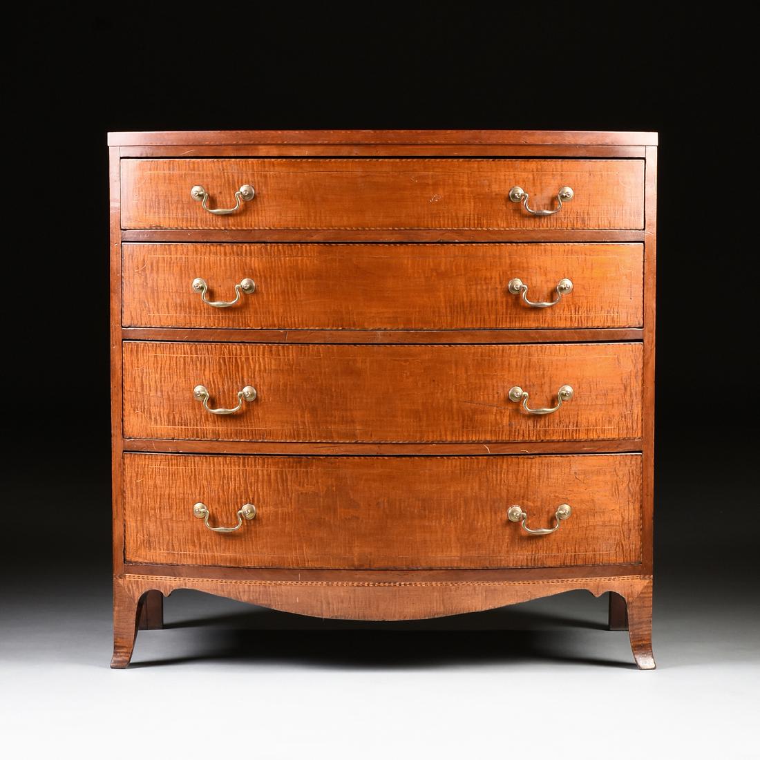 A FEDERAL FRUITWOOD AND TIGER MAPLE BOW FRONT CHEST OF (1 of 8)