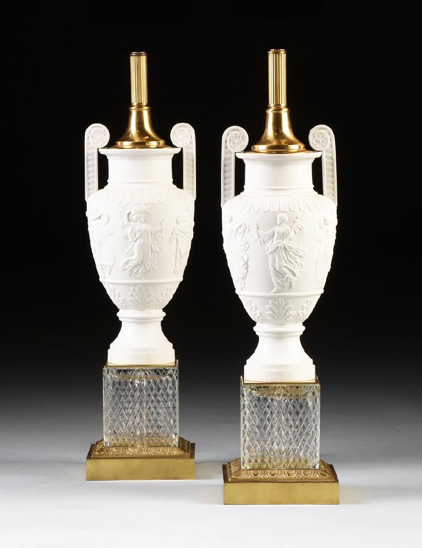 A PAIR OF PAUL HANSON LIGHTING CO. CUT GLASS AND GILT (1 of 14)