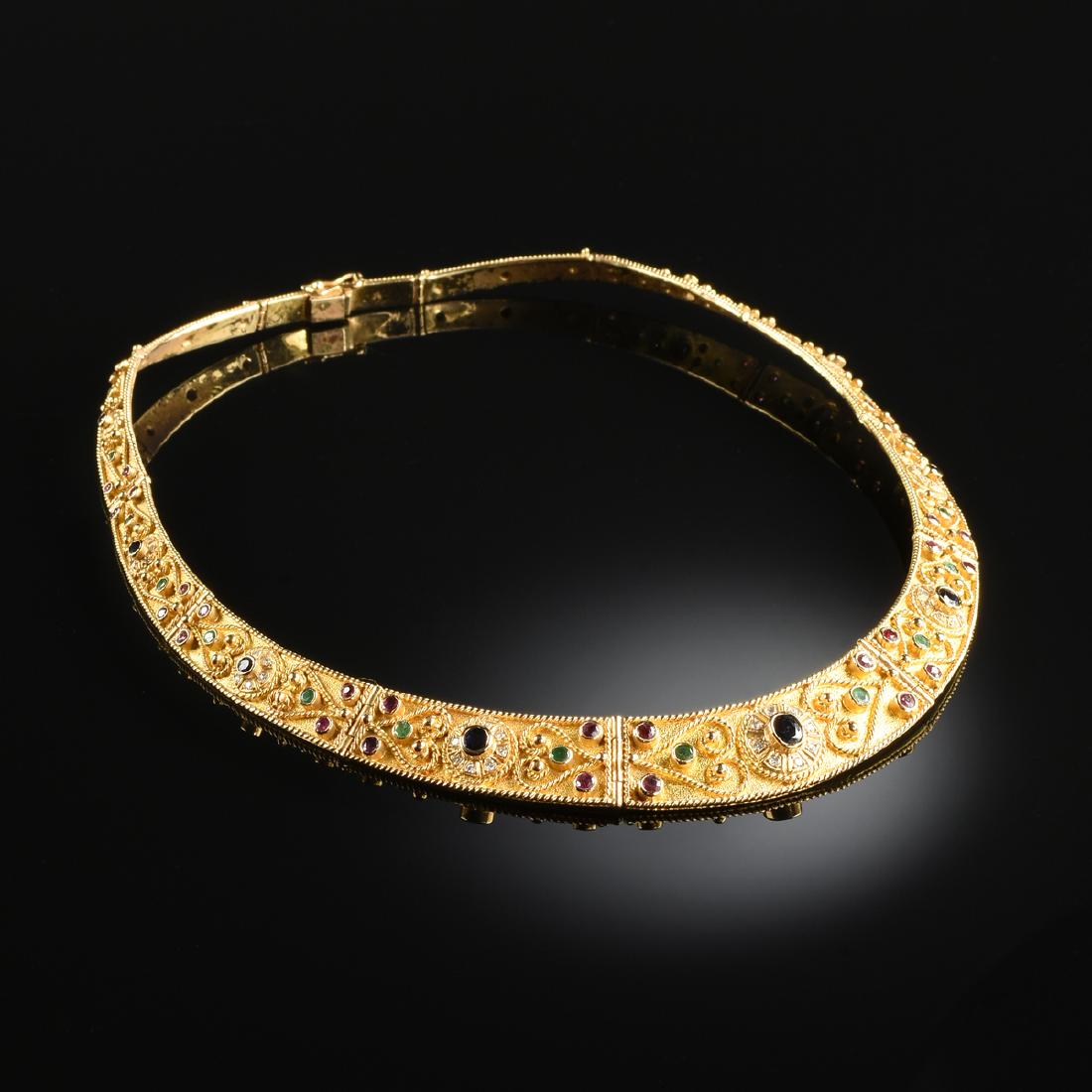 AN 18K YELLOW GOLD, EMERALD, SAPPHIRE, RUBY AND DIAMOND (1 of 2)