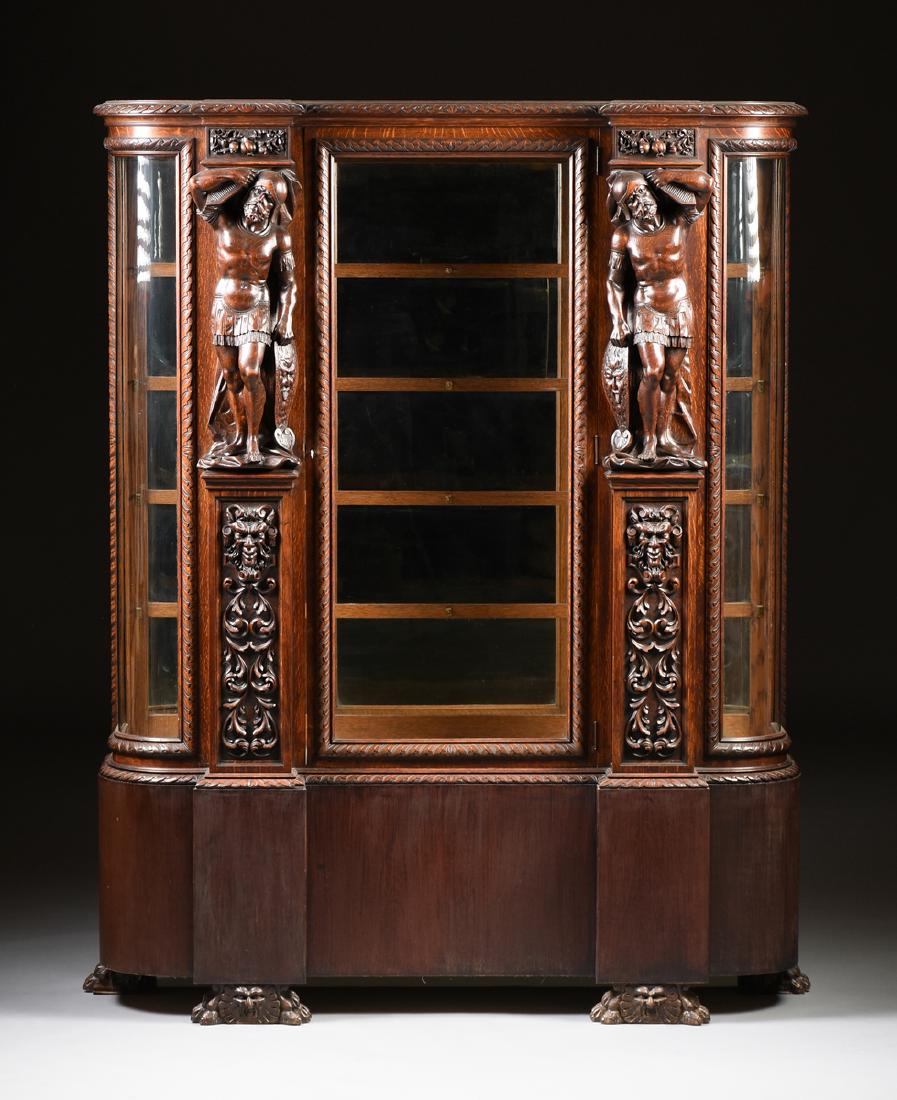 AN AMERICAN BAROQUE STYLE MIRROR BACKED FIGURAL CARVED (1 of 10)