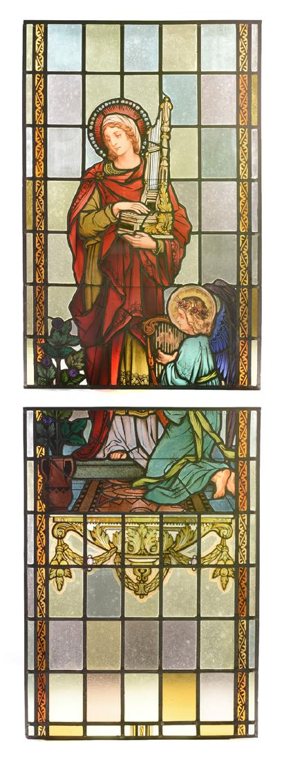 A SET OF TWO CONTINENTAL STAINED GLASS PANELS, LATE (1 of 9)