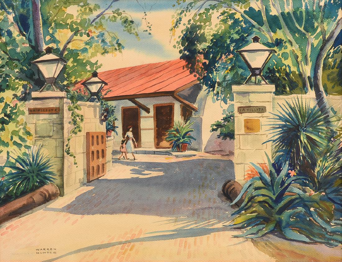 JOHN WARREN HUNTER (American 1904-1993) A PAINTING, "La: JOHN WARREN HUNTER (American 1904-1993) A PAINTING, "La Villita," watercolor on paper, signed L/L. 20" x 26"