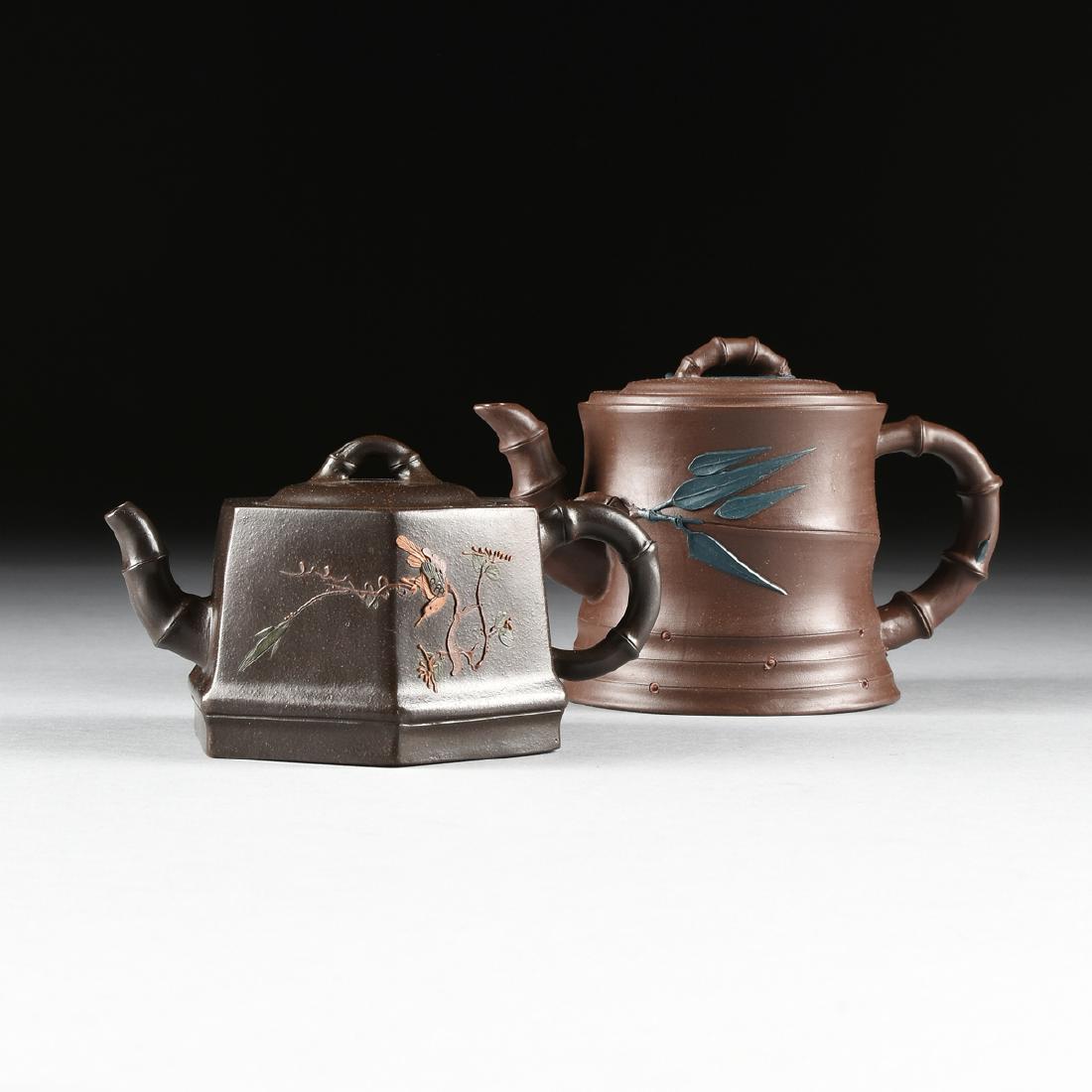 TWO CHINESE RED STONEWARE TEAPOTS, YIXING PROVINCE, (1 of 17)