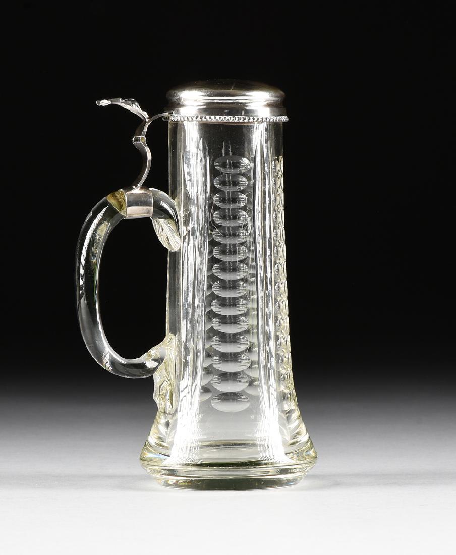 A SWEDISH CUT CRYSTAL STERLING SILVER MOUNTED TANKARD, (1 of 11)