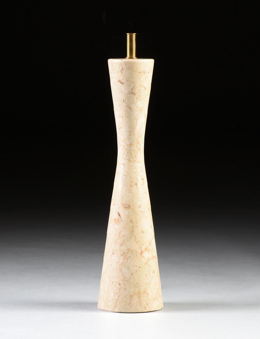 A MID CENTURY MODERN POLISHED TRAVERTINE TABLE LAMP (1 of 4)