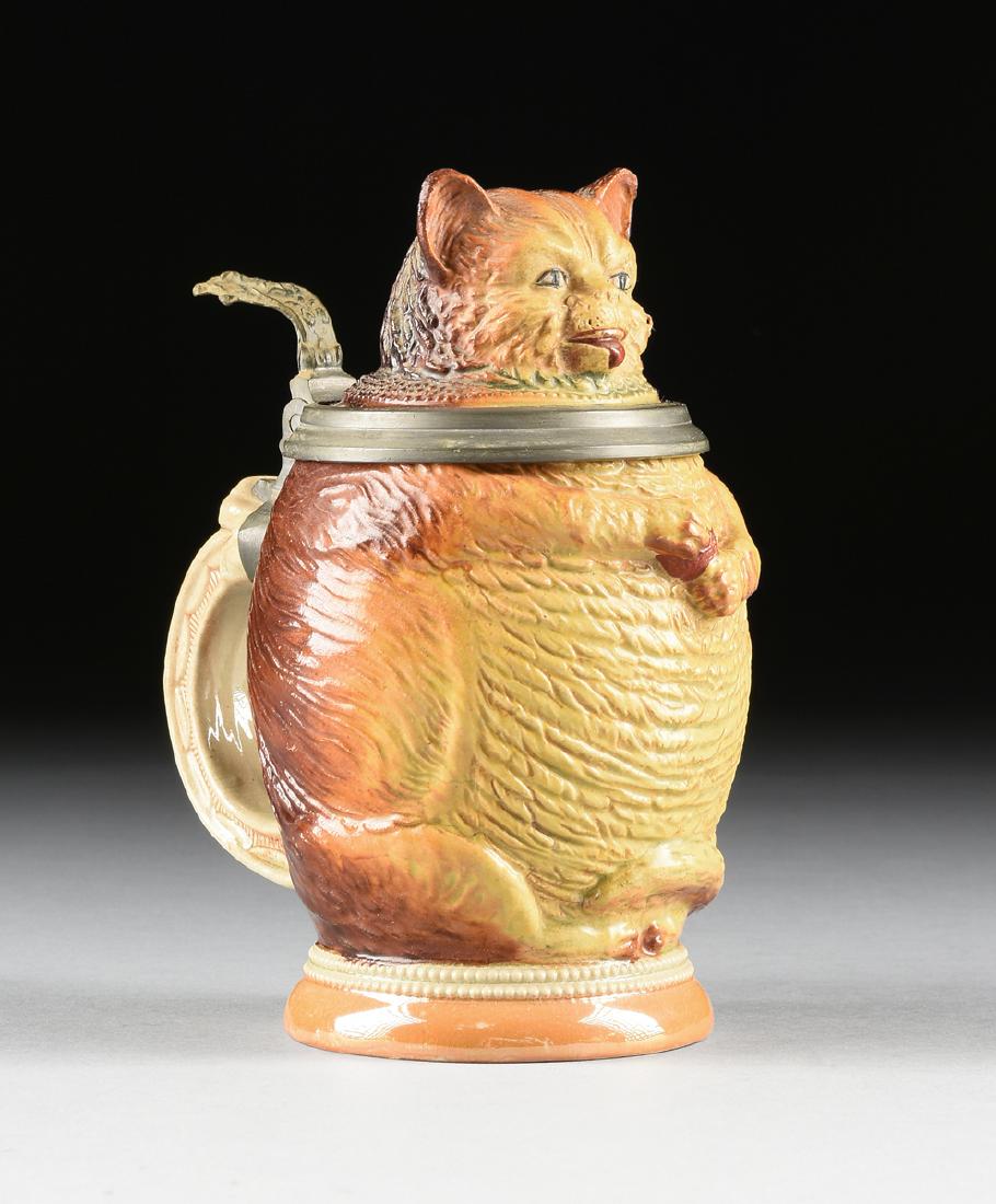 AN ADOLPH DIESINGER MOLDED CREAM STONEWARE AND PEWTER (1 of 12)