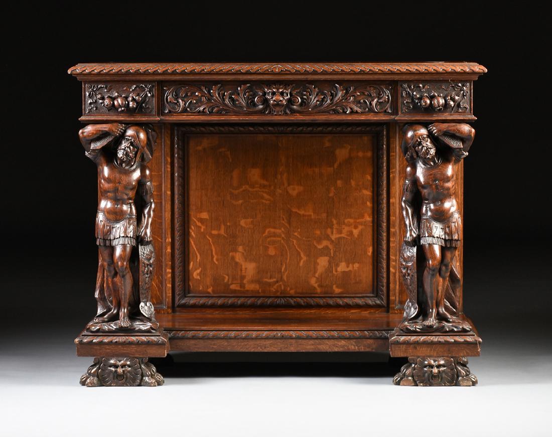 AN AMERICAN BAROQUE STYLE FIGURAL CARVED OAK CONSOLE (1 of 12)