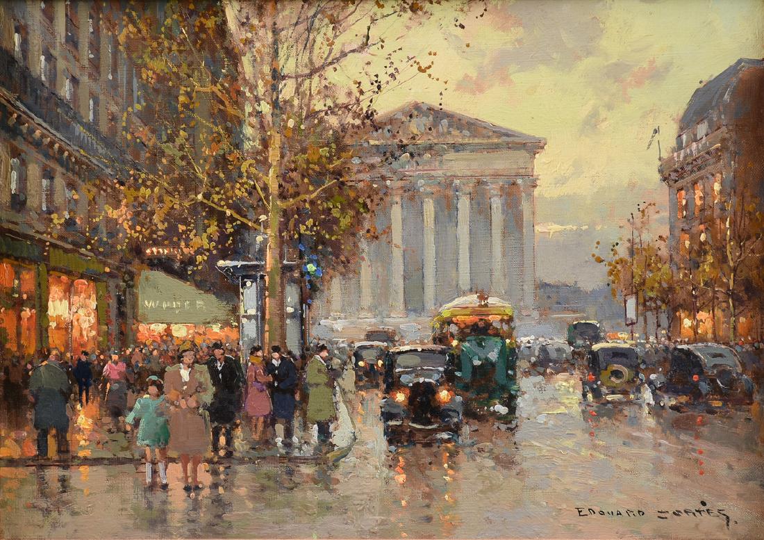 ÉDOUARD CORTÈS (French 1882-1969) A PAINTING, "Rue: ÉDOUARD CORTÈS (French 1882-1969) A PAINTING, "Rue Royale - Madeleine, Paris," oil on canvas, signed L/R. 13" x 18" This painting appears in volume II of "EDOUARD CORTES, Catalogue Raisonné de L’
