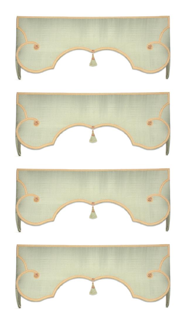 A SET OF FOUR WINDOW TREATMENT VALENCES, 20TH CENTURY, (1 of 2)