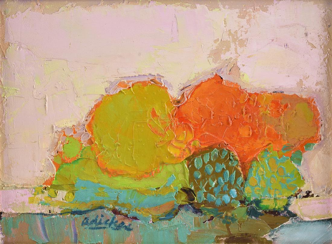 DAVID ADICKES (American/Texas b. 1927) A PAINTING,: DAVID ADICKES (American/Texas b. 1927) A PAINTING, "Trees," oil on panel, signed L/L. 9" x 12" Provenance: Estate of the late Charles A. and Betti F. Saunders, Houston, Texas.