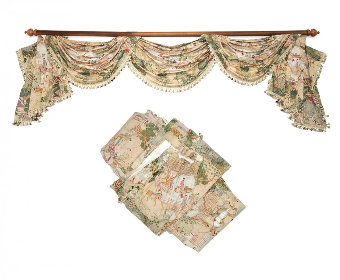 A PAIR OF "LA VIE CHINOISE" CLARENCE HOUSE FABRIC (1 of 7)