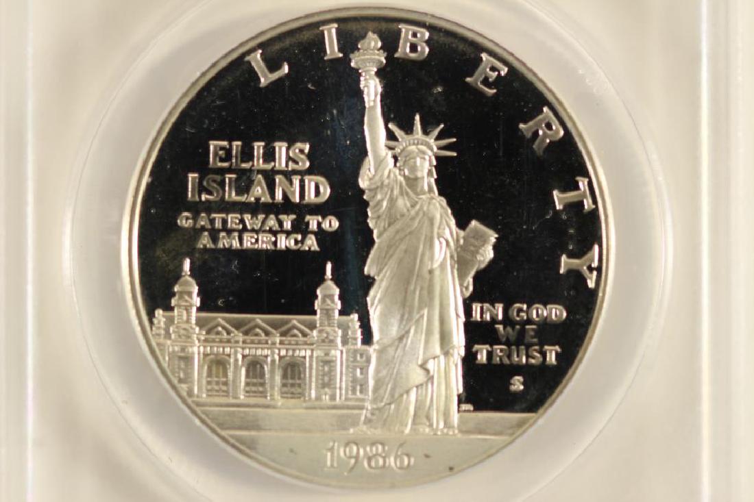 1986-S STATUE OF LIBERTY SILVER DOLLAR ANACS PF68: DCAM