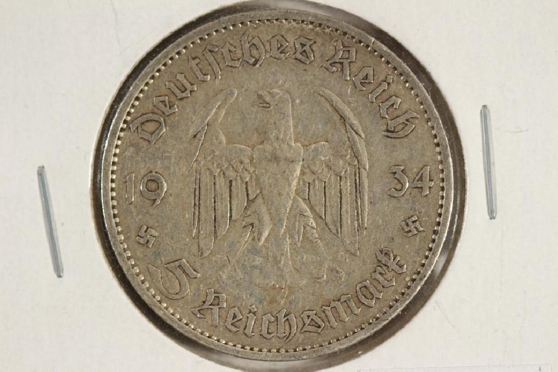 1934-A GERMAN SILVER 5 MARKS .4016 OZ. ASW (1 of 2)