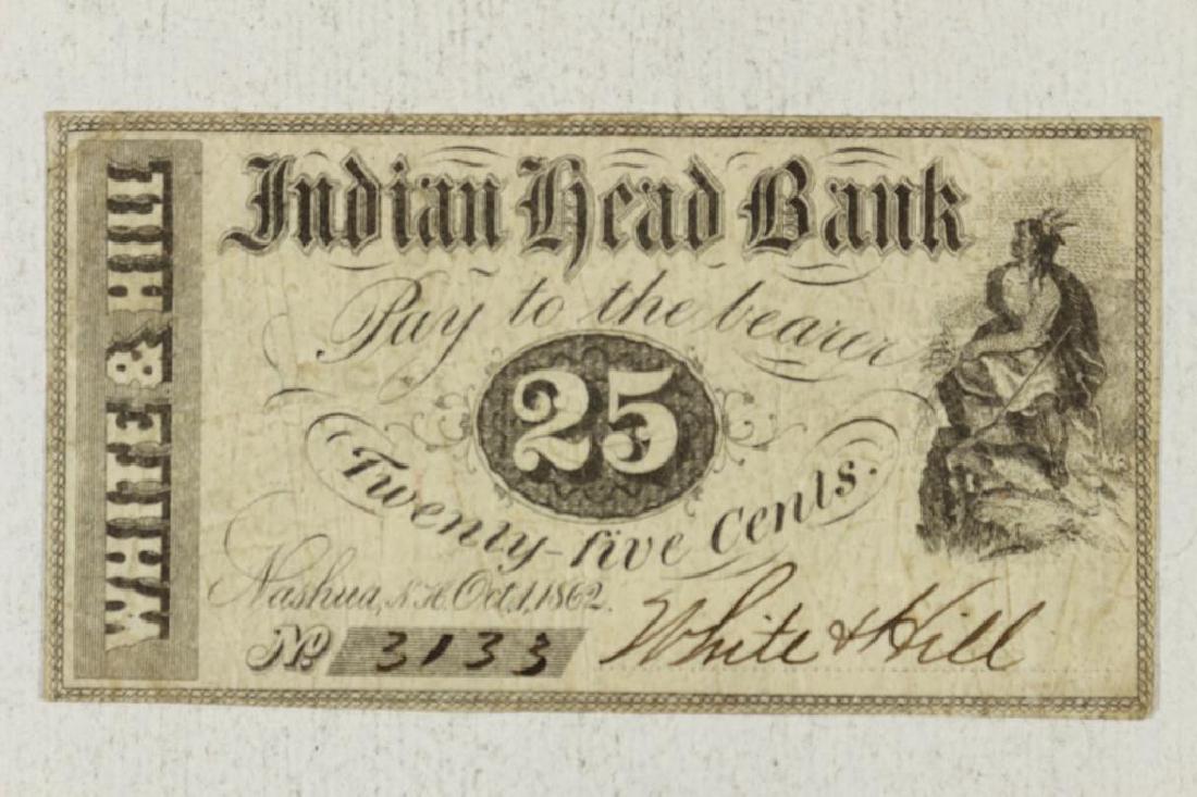 1862 INDIAN HEAD BANK "WHITE & HILL" 25 CENT (1 of 2)