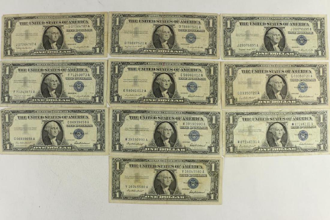 10 ASSORTED 1957 $1 SILVER CERTIFICATES (1 of 2)