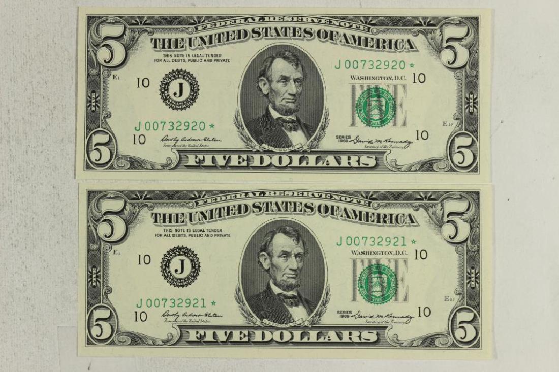 2-1969 $5 FRN'S STAR NOTES CONSECUTIVE SERIAL 'S (1 of 2)
