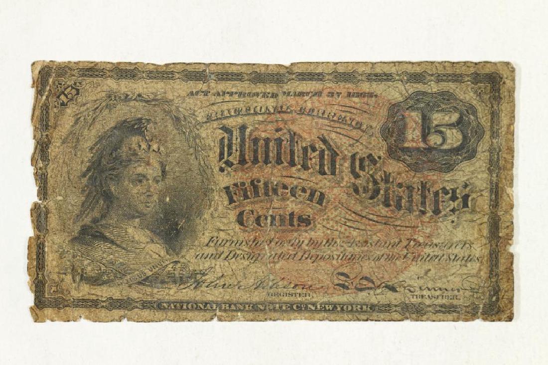 1863 15 CENT US FRACTIONAL CURRENCY OLD TAPE ON (1 of 2)