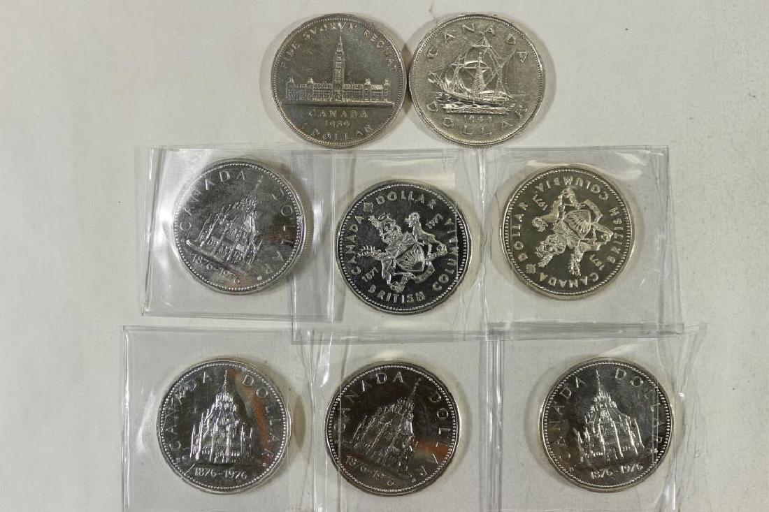 8 UNC CANADA SILVER DOLLARS 1939,49,2-1971'S & (1 of 2)