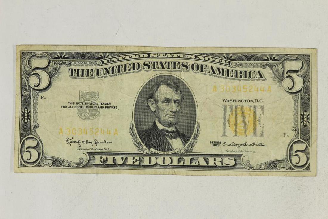 1963 $5 US NOTE FADED RED SEAL (1 of 2)