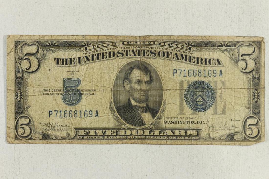 1934-C $5 SILVER CERTIFICATE BLUE SEAL (1 of 2)