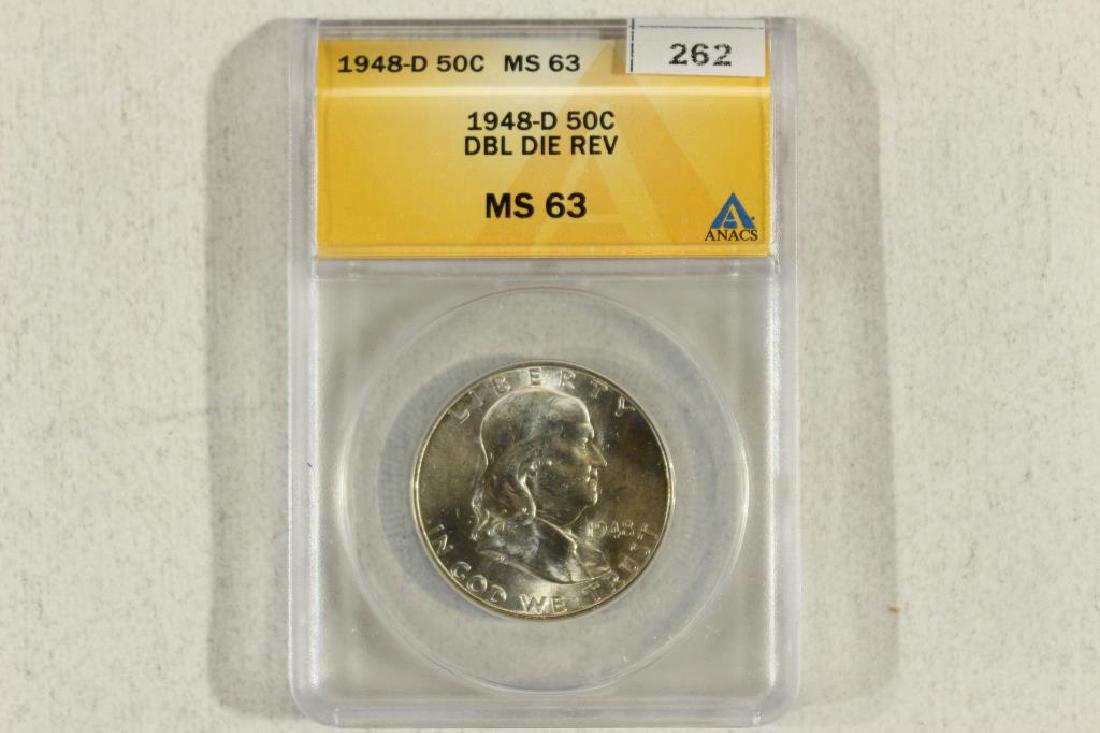 1948-D DOUBLE DIE REV. FRANKLIN HALF DOLLAR ANACS (1 of 2)
