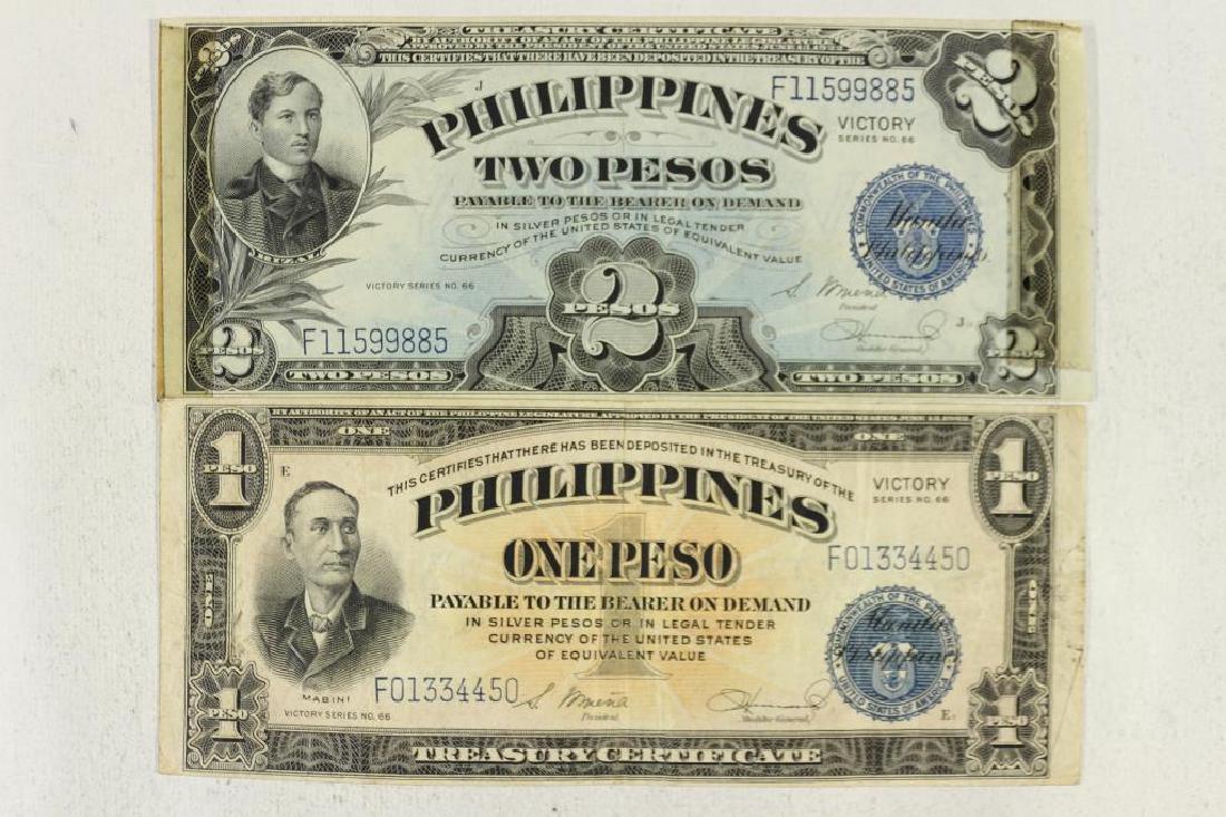 1944 PHILIPPINES 1 & 2 PESO VICTORY NOTES (1 of 2)