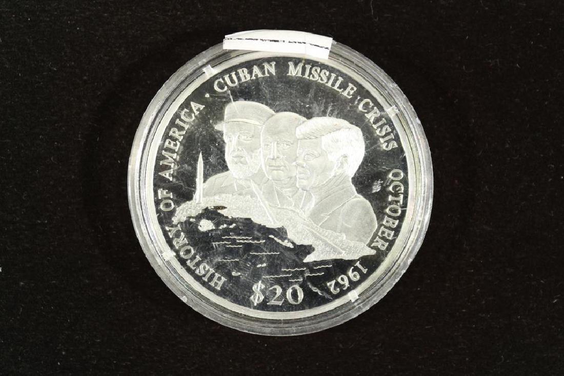 2001 LIBERIA $20 SILVER PROOF CUBAN MISSLE CRISIS: You must call us at 1-763-862-8302 or email us at bidalotauction@aol.com with your credit card number directly. Thanks.