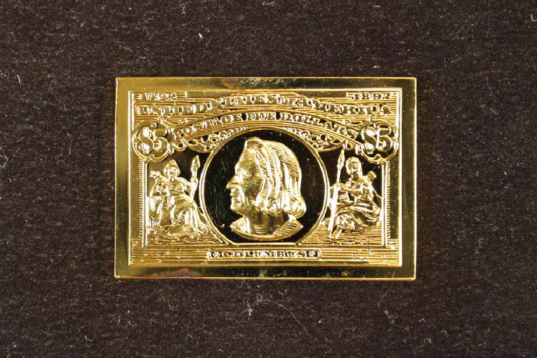 15.5 GRAM 24KT GOLD PLATED STERLING SILVER INGOT: 1893 US $5 CHRISTOPHER COLUMBUS