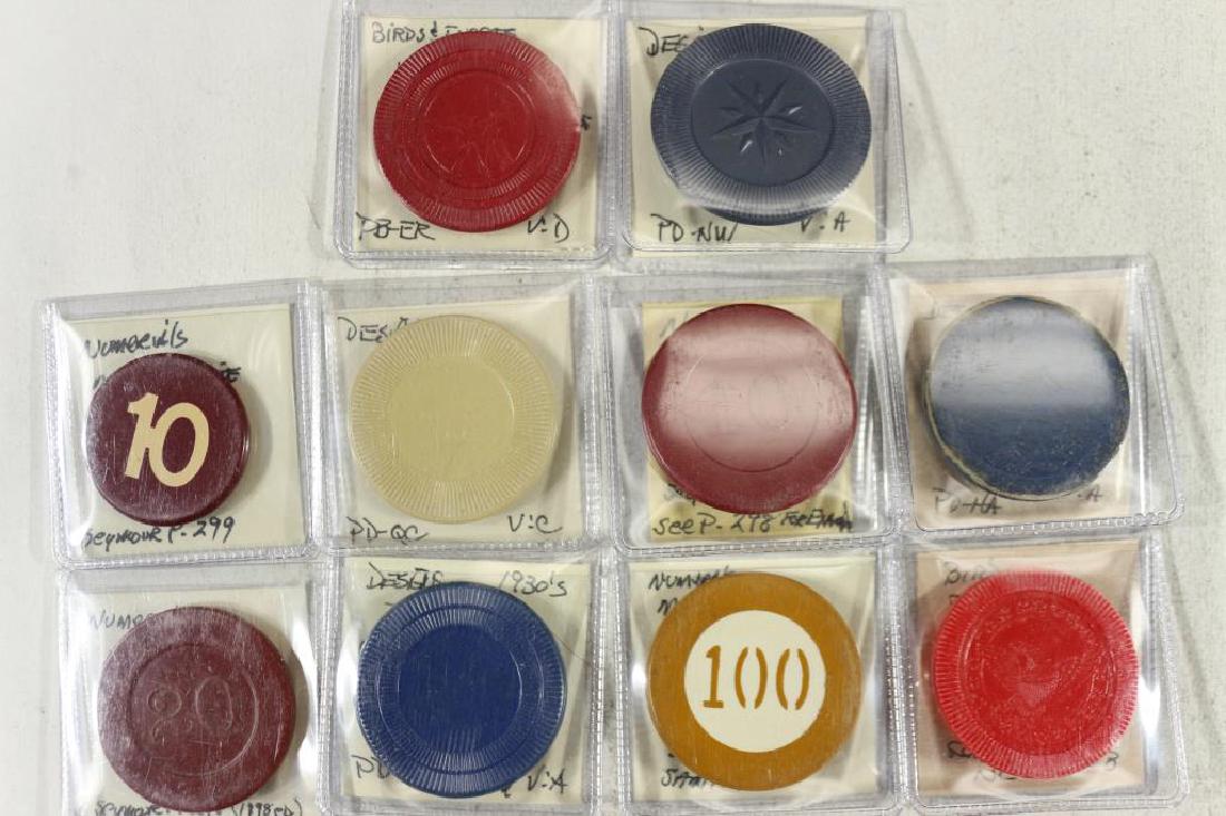 10 ASSORTED VINTAGE POKER CHIPS DESIGNS, NUMERALS (1 of 2)