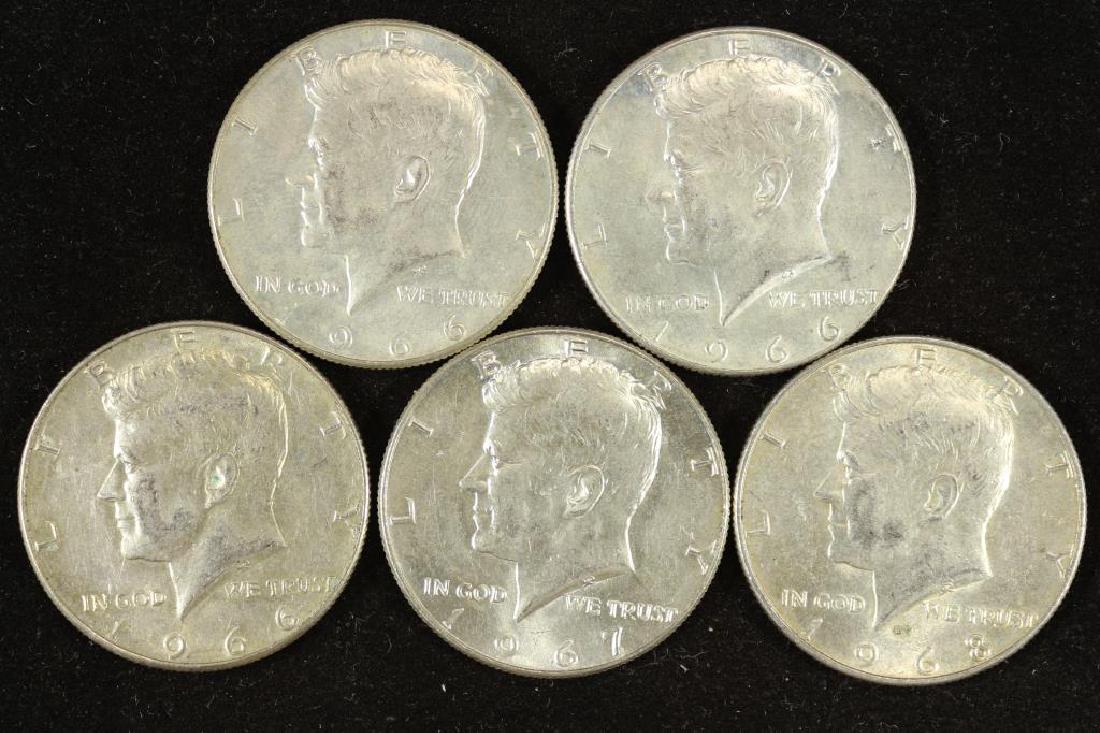 5 ASSORTED 40% SILVER 1966-68 KENNEDY HALVES (1 of 2)