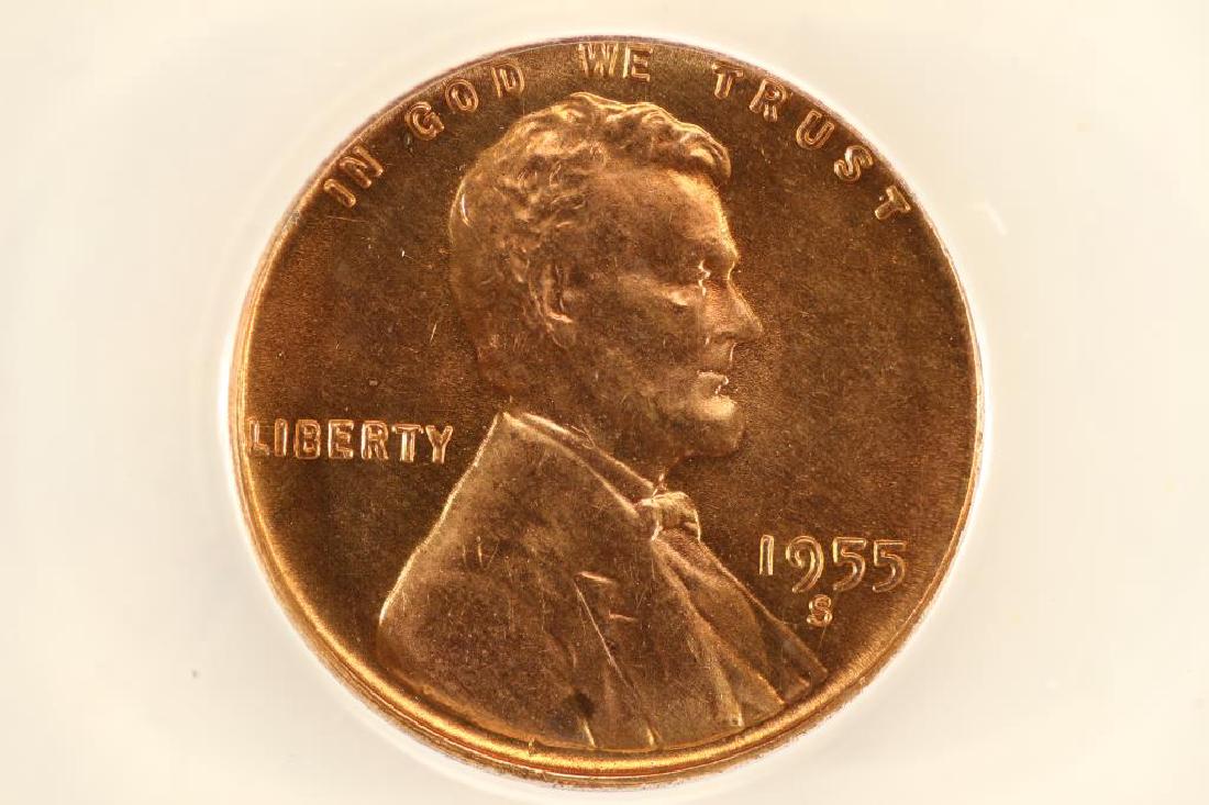 ERROR 1955-S LINCOLN CENT ANACS MS65 RED DIE (1 of 3)
