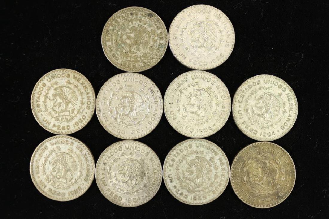 10 ASSORTED 1958-1966 MEXICO SILVER .100 PESOS (1 of 3)