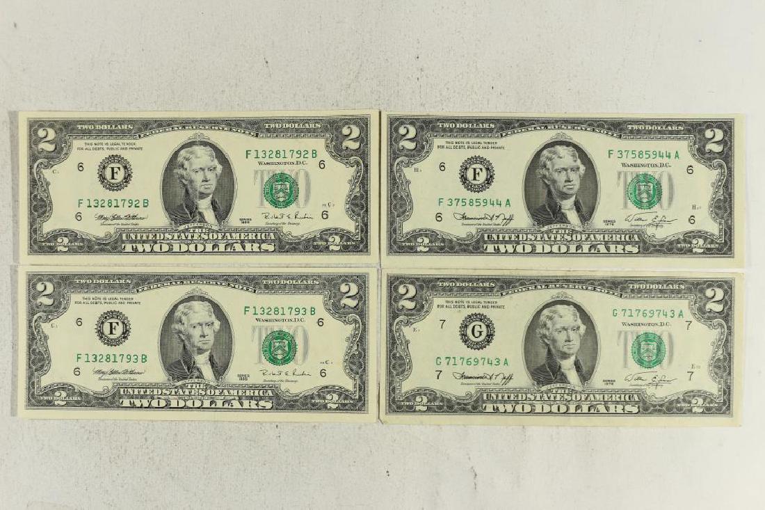 2-1976 & 2-1995 $2 FRN'S, 1995 ARE CONSECUTIVE: SERIAL NUMBERS