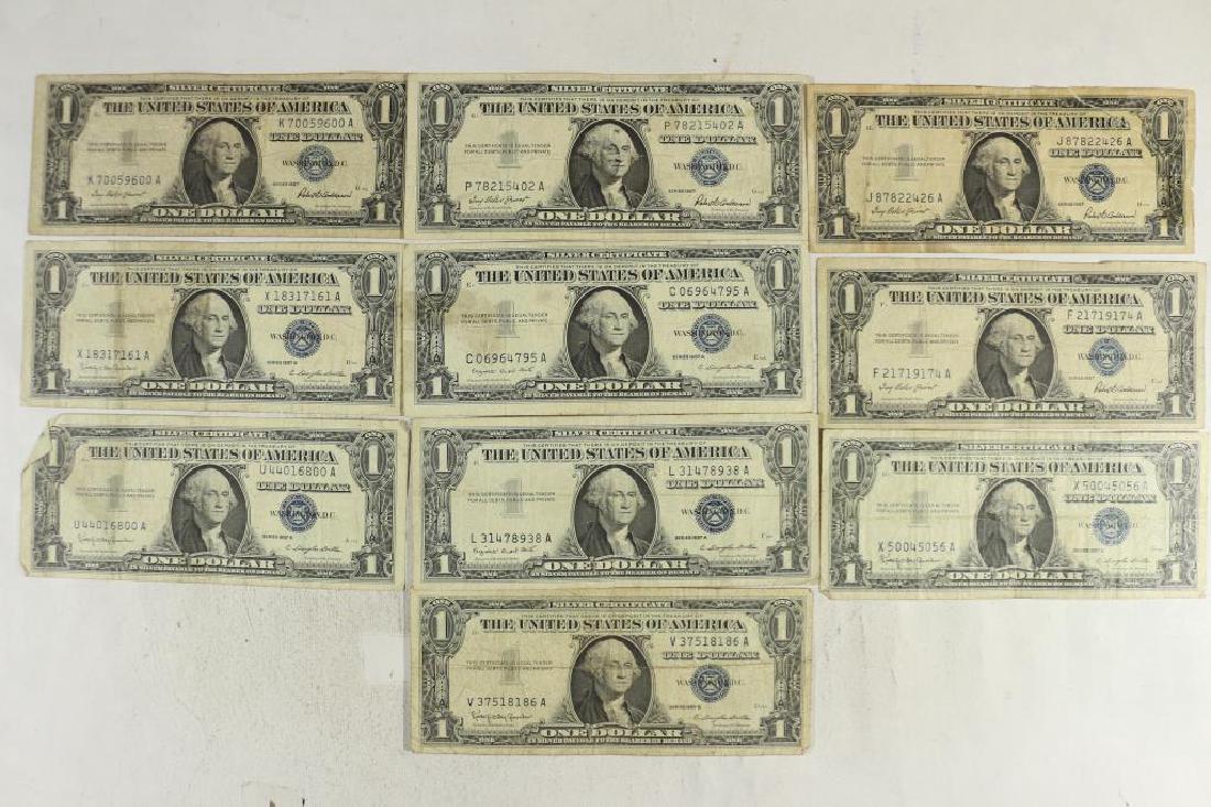 10 ASSORTED 1957 $1 SILVER CERTIFICATES (1 of 3)