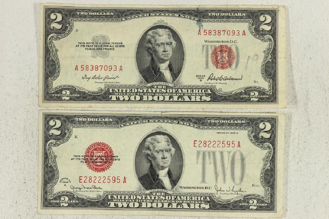 1928-G & 1953-A $2 US RED SEAL NOTES (1 of 3)