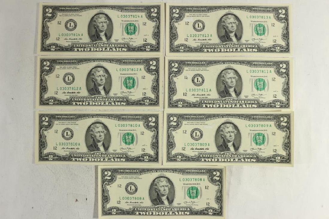7-2013 CRISP UNC $2 FRN'S CONSECUTIVE SERIAL #'S (1 of 2)