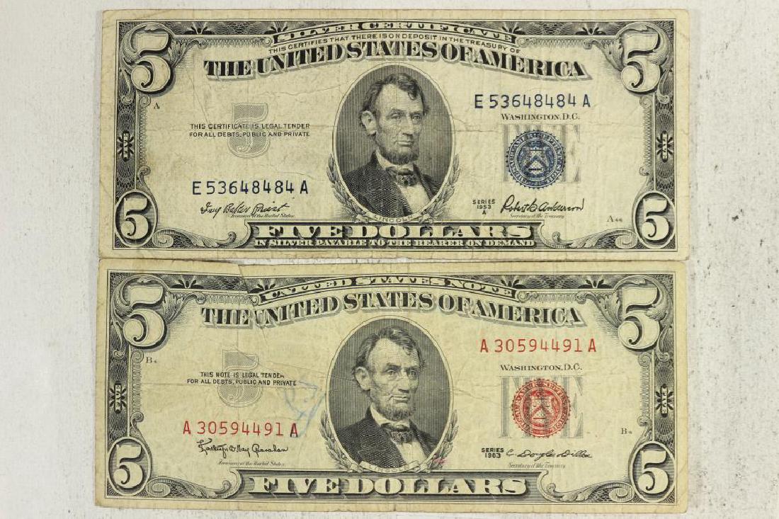 1953-A $5 SILVER CERTIFICATE & 1963 $5 US NOTE (1 of 2)