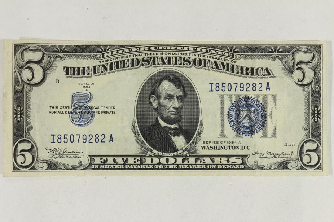 1934-A $5 SILVER CERTIFICATE BLUE SEAL CRISP (1 of 2)